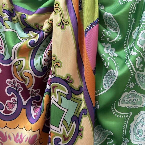 2/$30 Micas Maxi Skirt Size M Boho Resortwear Retro 70s Draped Ruched Colorful - Picture 4 of 11